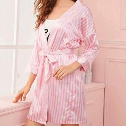 时尚舒适的女士睡衣，条纹印花睡衣，睡袍，性感睡袍，睡裙。（尊敬的顾客，由于各国尺码标准不同，如果您身材丰满，请选择大一码的尺码。）