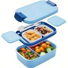 Caja de almuerzo tipo bento para adultos - Caja bento apilable para adultos, caja bento grande de doble capa todo en uno, caja de almuerzo a prueba de fugas con utensilios y recipientes para salsa, adecuada para comer fuera, trabajo, campamento, escuela, opciones de colores variados, útiles escolares, regalo de Navidad, regalo de cumpleaños, suministros para fiestas festivas