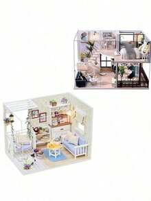 1件2026新款迷你公寓屋，带防尘罩，房间卧室装饰，含家具，DIY手工组装模型，木制工艺3D拼图玩具，生日/圣诞礼物 - 款式随机 - 彩色 - 查看 8