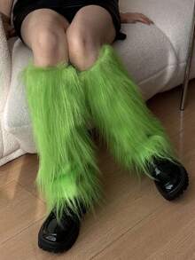 女士Y2K仿皮草腿套，复古毛绒宽松过膝长筒袜，适合万圣节、圣诞派对及日常亚文化穿搭，舒适保暖 - 彩色 - 查看 16