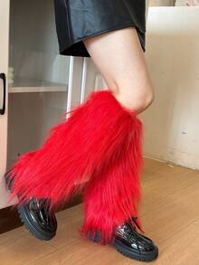 女士Y2K仿皮草腿套，复古毛绒宽松过膝长筒袜，适合万圣节、圣诞派对及日常亚文化穿搭，舒适保暖 - 彩色 - 查看 19