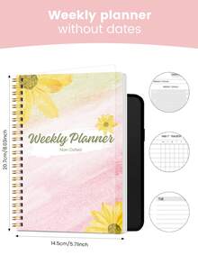 week plan 1件 A5 螺旋裝訂週計畫本－無日期日計畫本，附任務核對清單、專注框與習慣追蹤器－適合學校辦公用品的桌面日記本，萬聖節女性與男性學校用品禮物 - 粉色 - 查看 6