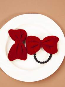 2 pièces/set Chouchous/Pinces à cheveux rouges pour enfants pour l'automne/l'hiver, Chouchous/Pinces mignonnes et douces pour queue de cheval de petites filles, Convient pour le port quotidien et les fêtes