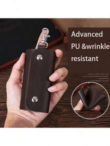 Bolsa de almacenamiento de llaves unisex, bolsa de llavero de cuero premium para hombres y mujeres, cartera de llavero con 6 ganchos y cierre con cremallera para hombres, billetera, monedero, cartera de bolsillo mini