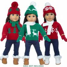 Christmas Doll Outfit Set, Includes Sweater, Hat, Scarf, Pants, Gloves With Christmas Tree, Reindeer, Snowflake Elements, Fits 16-18 Inch Reborn Dolls, Christmas Gift (Doll And Shoes Not Included)