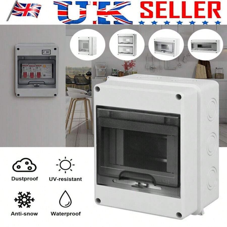 5/8/12 Way Weatherproof Consumer Unit Enclosure RCD MCB RCBO IP65 Electrical Box - 8 Way - View 1