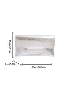 1 件时尚银色裂纹 PU 信封手拿包，适合女性日常、约会、晚会 - 銀色 - 查看 2