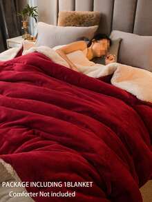 1 pièce Couverture en laine d'agneau douce, légère et confortable en peluche bordeaux. Couverture matelassée de luxe avec fermeture éclair, convient pour la chambre à coucher, la chambre d'amis, le canapé, lavable en machine - Rouge foncé - Voir 7