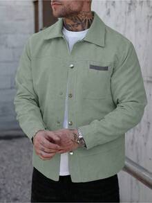 Chaqueta camisa de pana para hombre con cuello con solapa y cierre de botones. Ideal para llevar en primavera y otoño, ofrece calidez y cuenta con múltiples bolsillos. Con un diseño vintage, es perfecta para el día a día y un regalo ideal para novios o maridos. - Verde - Ver 4