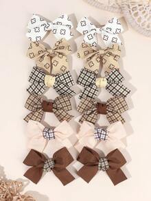 12 Stücke lässige Haarschleifen-Clips für Mädchen, karierte Schleifenspangen, braune Haarclips, Herbst Haaraccessoires, Mädchen Haaraccessoires für den Alltag