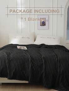 1条柔软、保暖、透气、轻盈舒适的黑色毯子，简约设计，适用于沙发、卧室、客厅，旅行必备，可作午睡毯，多种尺寸可选，可机洗，冬季家居装饰 - 黑色 - 查看 3