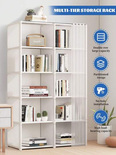 1PC Multi-Layer Easy-To-Assemble Book Storage Rack, Household Simple Clothes Storage Wardrobe, Multi-Functional Dustproof Miscellaneous Storage Cabinet For Office, Classroom, Rental Room And Dormitory