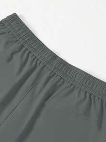 Men's Fashion Cargo Pants, Straight Leg, Elastic Waist, Loose Fit, Solid Color, Single Side Embroidered Logo, Long Pants - Grey - View 3