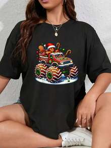 Divertido Conjunto de Pijama de Navidad para Hombres y Mujeres, Camiseta con Gorro de Santa y Jarra de Cerveza - Otoño, Camiseta de Cuello Redondo Impresa con Árbol de Navidad 100% algodón, Top de Navidad para Mujeres - Blanco y Negro - Ver 1
