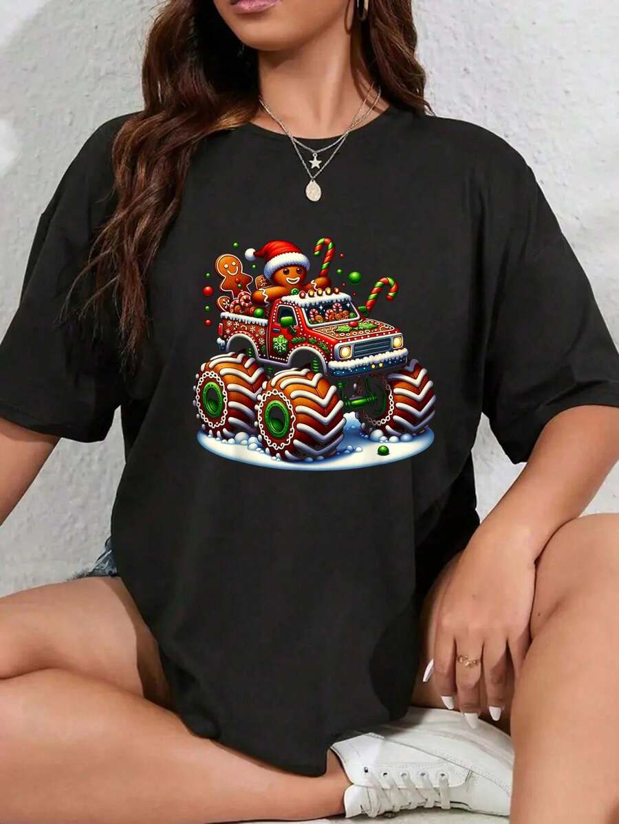 Divertido Conjunto de Pijama de Navidad para Hombres y Mujeres, Camiseta con Gorro de Santa y Jarra de Cerveza - Otoño, Camiseta de Cuello Redondo Impresa con Árbol de Navidad 100% algodón, Top de Navidad para Mujeres - Blanco y Negro - Ver 1