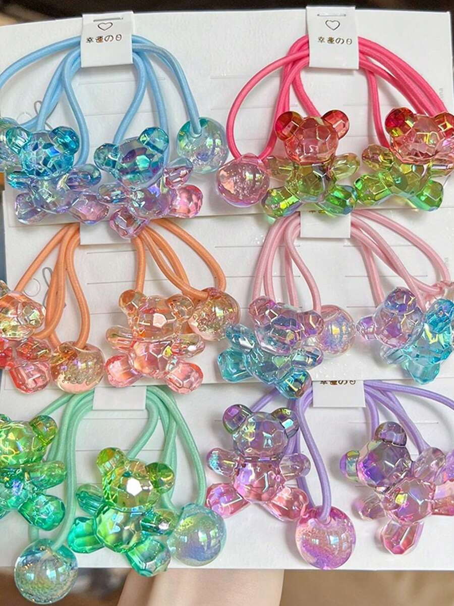 5pcs/1pc Colorful Cartoon Bear Hair Ties, Cute Candy Color Hair Scrunchies, High Elasticity Ponytail Holders, Harmless Hair Accessories, Random Color ,Makeup ,Hair Elastics ,Hair Rubber Bands ,Hair Rope Head Accessories