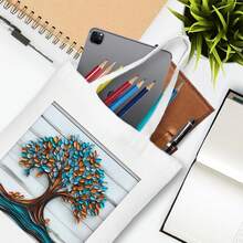 1pc 35*40cm(14*16 Inch) Modern Abstrat Tree Of Life Poster Art Shopping Bag, Multi-Compartment Canvas Bag, 100% Polyester Fabrics Printed Design For Organizing Essentials - 顏色 - 查看 5