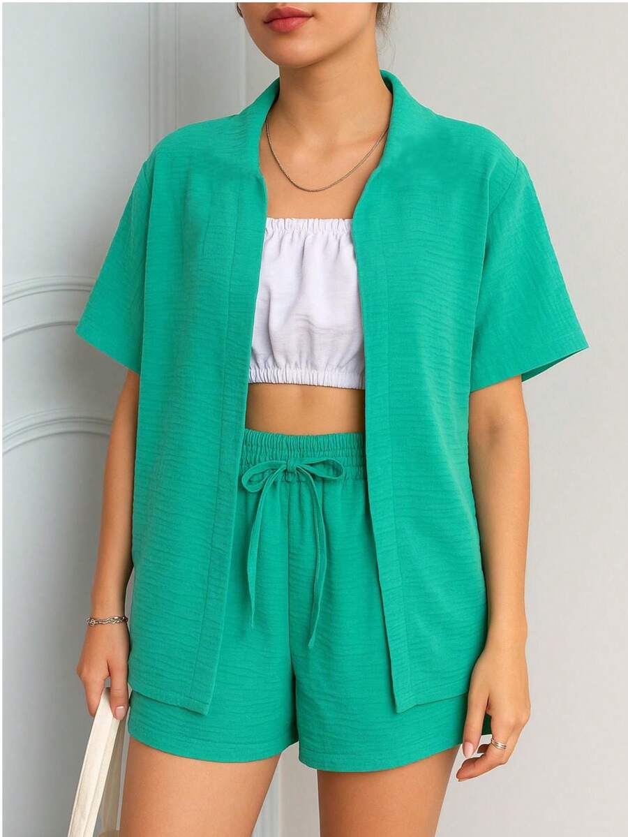 Conjunto Juvenil Feminino 3 Peças Adolescente Cropped Short e Kimono ...