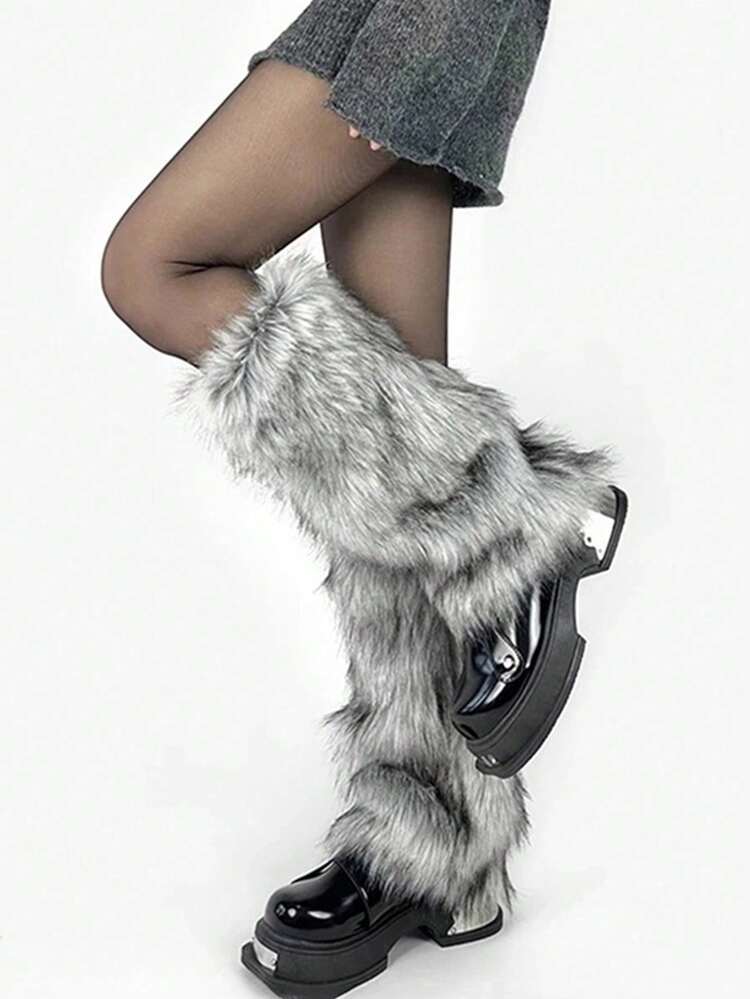 女士Y2K仿皮草腿套，复古毛绒宽松过膝长筒袜，适合万圣节、圣诞派对及日常亚文化穿搭，舒适保暖 - 彩色 - 查看 13