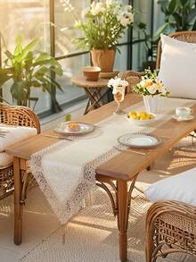 ABEST6522 Home&Living store 100% 涤纶面料精致水溶性刺绣蕾丝桌旗、厨房餐桌旗、橱柜围巾、家居装饰、家庭聚会、节日装饰、室内外派对婚礼装饰，1 件 - 卡其色 - 查看 20