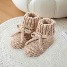 Baby Boys Girls Knitted Shoes Soft Sole First Walking Socks Comfortable Indoor Booties - 卡其色 - 查看 3