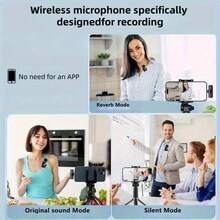 无线领夹式麦克风：具有智能降噪和 360° 拾音功能，黑色，带防风罩，一键连接，便携式领夹式麦克风，兼容 Android 智能手机/平板电脑、流媒体、视频博客、视频会议 - 黑色 - 查看 3