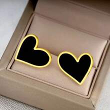 Exquisite And Versatile Black Love Stud Earrings For Women, Niche Earrings, Suitable For Daily, Wedding, Party Wear, Suitable For Wives, Daughters, Good Friends As Birthday Gifts, Holiday Gifts - Gold/red - View 11
