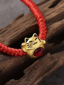 1 件中国风新年吉祥画油画招财猫铜钱吊坠红色编织手链，适合女性、日常、派对、节日、个性化配饰、送给家人和朋友的礼物 - 紅色 - 查看 4