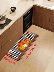 1pc Silicone Mud Kitchen Mat, Black & White Plaid With Multicolored Pumpkin & Autumn Leaf Pattern, American Countryside Style, Shock-Absorbing Anti-Fatigue Kitchen Mat, Approx 3mm Thick, Water-Absorbing, Simple Silicone Rubber Mat For Kitchen, Bathroom, Entryway, Laundry Room, Etc. - Multicolor - View 18