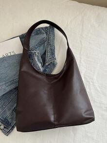 Vintage Casual Large Capacity Commuter Bag, 2-In-1 Shoulder Bag & Bucket Bag, Fashionable & Versatile, Solid Color, New Fashionable Big Bags For Women - Cà phê 2 - Xem 7