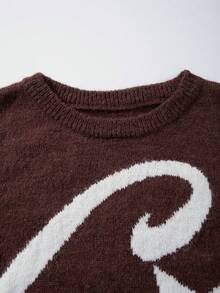 ANDREILEE 男女通用休闲宽松长袖圆领毛衣，复古美式星形图案，轻盈舒适的针织上衣，适合春、秋、冬季穿着。 - 棕色 - 查看 4