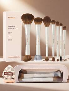 MAANGE 5/7/8/10pcs Soft Dual-Ended Multi-Functional Makeup Brush Set, Including Face Brush, Powder Brush, Blush Brush, Concealer Brush, Contour Brush, Nose Brush, Eyeshadow Brush, Detail Brush, Foundation Brush, Highlighter Brush. Made Of High-Quality Synthetic Hair, Durable For Daily Facial Makeup, Suitable For Liquid, Cream And Powder Products. Can Be Used For Stippling, Blending And Facial Cleansing. - White - View 4