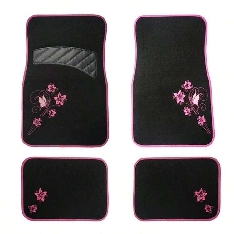4pcs/Set Butterfly Embroidered Car Floor Mats - 4-piece Car Carpet Set - View 6