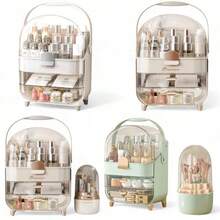XL Large Make Up Organiser Cosmetic Vanity Case Box 2 Drawers Skincare Storage - Green + Brush Holder - View 2