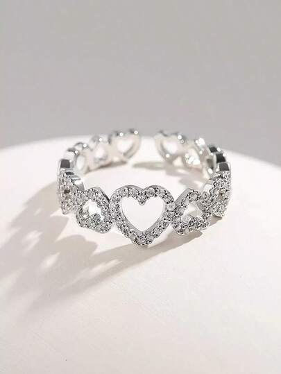 1 Pc Romantic Hollow Charming Zirconia Heart Wedding Bridal Ring For Engagement & Anniversary