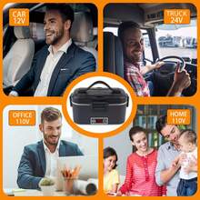 1.8L Electric Lunch Box With Digital Temperature Display, 100W Rapid Heating Food Warmer For Car/Truck/Home/Office, 304 Stainless Steel Heated Lunchbox With Multi-Power Options (12V/24V/110V) For Adults - US A Type Plug(110-127V) - View 7