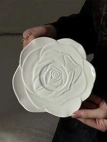 1/2/4 件不对称陶瓷玫瑰甜点盘，简约欧式花形陶瓷餐盘，多件装，适合家庭零食、水果、蛋糕、万圣节糖果、圣诞节零食、下午茶和咖啡 - 彩色 - 查看 3