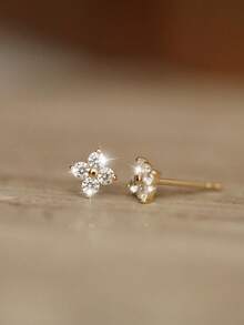 1 对 S925 纯银幸运四叶草耳钉，镶嵌可爱锆石、白钻、粉钻、紫钻水晶花耳钉，时尚珠宝，含礼盒，适合情人节、派对、日常佩戴