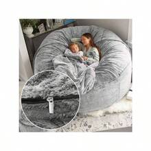 Bean Bag Cover - Big Round Soft Fluffy PV Velvet Sofa Bed Cover For Living Room, Lazy Sofa - 5ft Snow Gray - 深灰色 - 查看 9