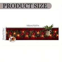 1pc Christmas Theme Table Runner, Pine Branch Print With Warm Fairy Lights, Suitable For Home, Kitchen, Dining Room, Tablecloth, Tableware, Office, Small Tea Table And Coffee Table, Christmas Table Decor