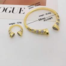 1 chiếc/bộ vòng tay nhẫn móng tay thời trang bằng vàng, trang trí bằng đá Cubic Zirconia mạ điện hai tông màu, chất liệu, yếu tố cổ điển vĩnh cửu, phong cách tối giản chất lượng cao để đeo hàng ngày - Vàng - Xem 4