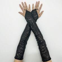 1 Coppia di Guanti Senza Dita Sexy in Rete con Strass per Donne, Alla Moda per Festival Musicali, Esibizioni sul Palco, Feste per Single, Ognissanti, Ruolo del Lupo