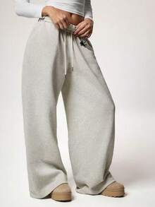 秋冬新款保暖内衬厚款休闲百搭高腰松紧腰宽松阔腿运动裤 - 淺灰色 - 查看 4