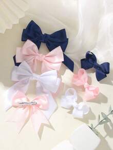 32pcs Assorted Bow Hair Accessories Set, Including White, Navy Blue, Pink Bows, Hair Clips And Hair Ties, Cute And Versatile Hair Decorations Suitable For Girls - Multicolor - View 6