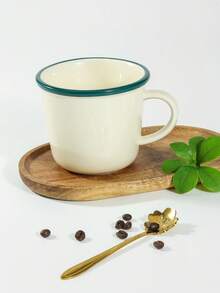 1 Peça Caneca de Cerâmica Minimalista de Nicho, Caneca com Borda Laranja/Verde, Adequada para Café, Leite, Xícara de Café da Manhã