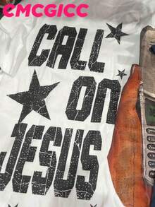 EMCGICC Jesus Shirt,CALL ON JESUS,Y2k,Graphic Shirt Men's Summer Short Sleeved Pure Cotton Comfortable And Breathable Casual Outdoor Street Round Neck T-Shirt, A High-Quality Fashion Brand, A Surprise Gift For Family And Friends.Graphic Tees Men,God Shirts - trắng - Xem 3