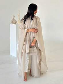 New Middle Eastern Dubai Turkey Lily Sequin Robe With Headscarf - Apricot - View 5