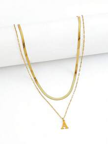 女士双层不锈钢项链，26个金银字母，欧美时尚风格，珠宝批发