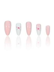 24 móng giả hình hạnh nhân cỡ vừa-dài màu hồng và đỏ họa tiết nơ, kèm 1 dũa móng và 1 bộ móng gel. - Nhiều màu - Xem 4