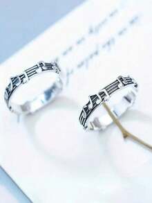 1 chiếc nhẫn bạc cổ điển khắc ký hiệu âm nhạc, thiết kế nhẫn hở cá nhân hóa dành cho nữ. - Bạc - Xem 5